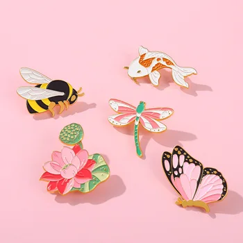 Pin klubas | Vabzdžių emalio sagė Kinų rašalo tapyba Koi Fish Butterfly Bee Lotus Dragonfly Art Custom Jewelry Gift Lapel ženklelis
